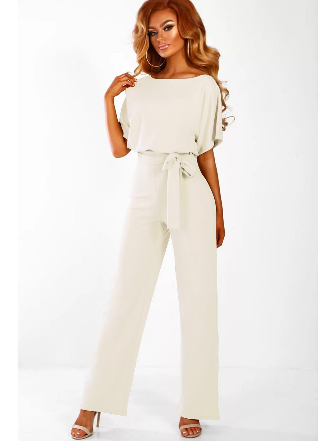 Combinaison Élégante en Mousseline de Soie à Manches Courtes et Longueur Au Sol pour Invités de Mariage