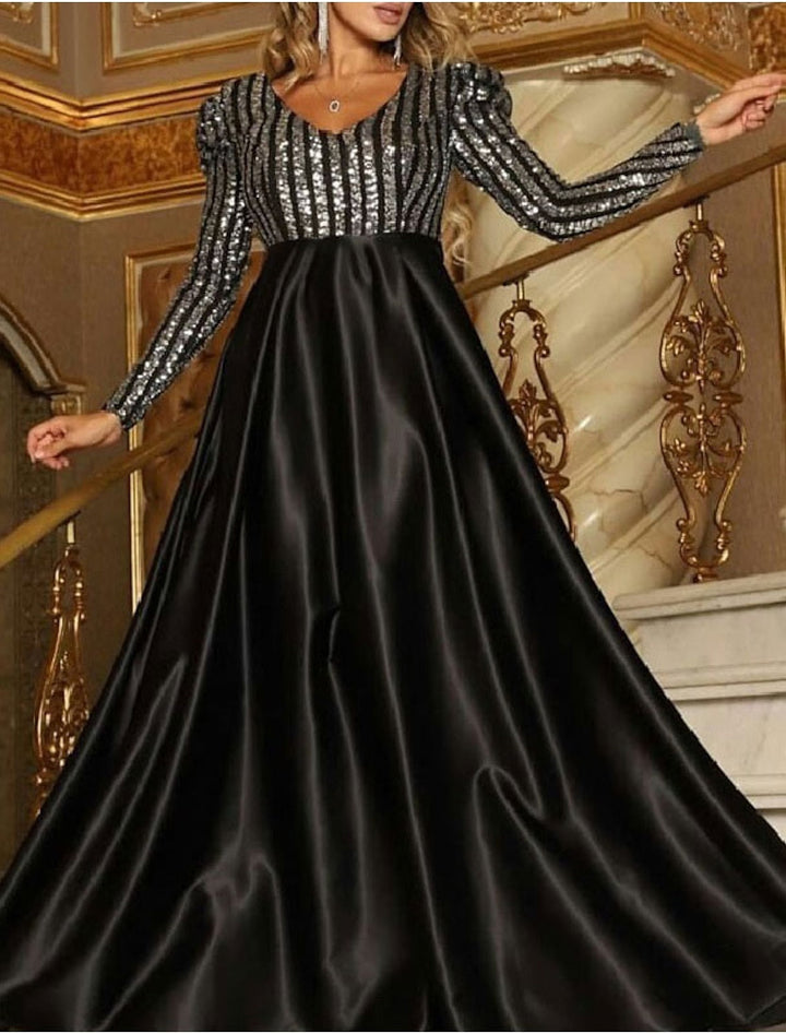 Robe de Soirée A-Line/Princess à Col en V et Manches Longues avec Paillettes