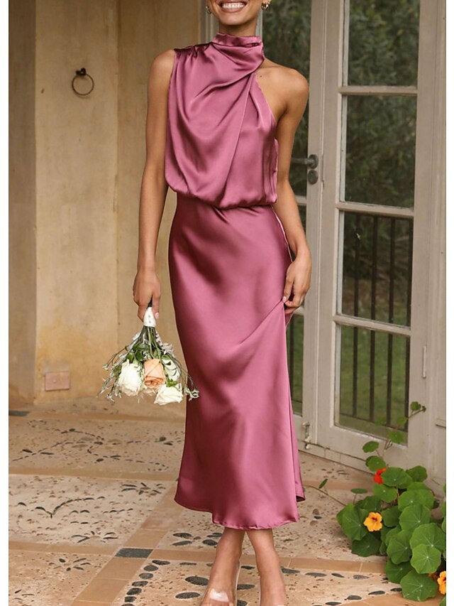 Robe de Soirée Simple à Col Haut, Style Trompette/Sirène