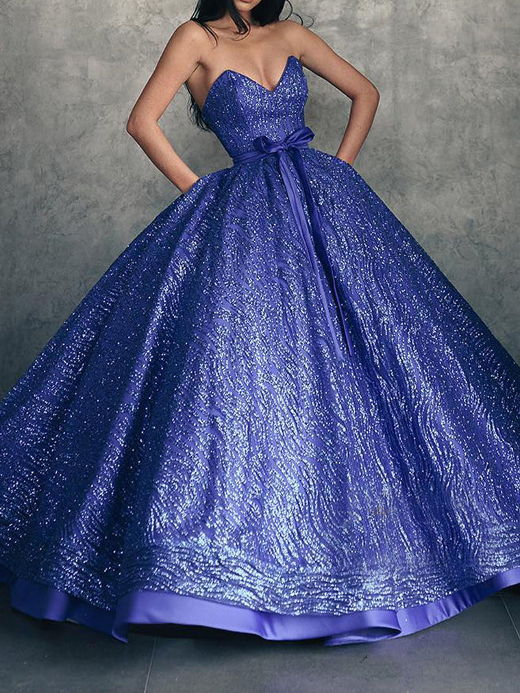 Robe de Bal Longue Sans Bretelles avec Ceinture