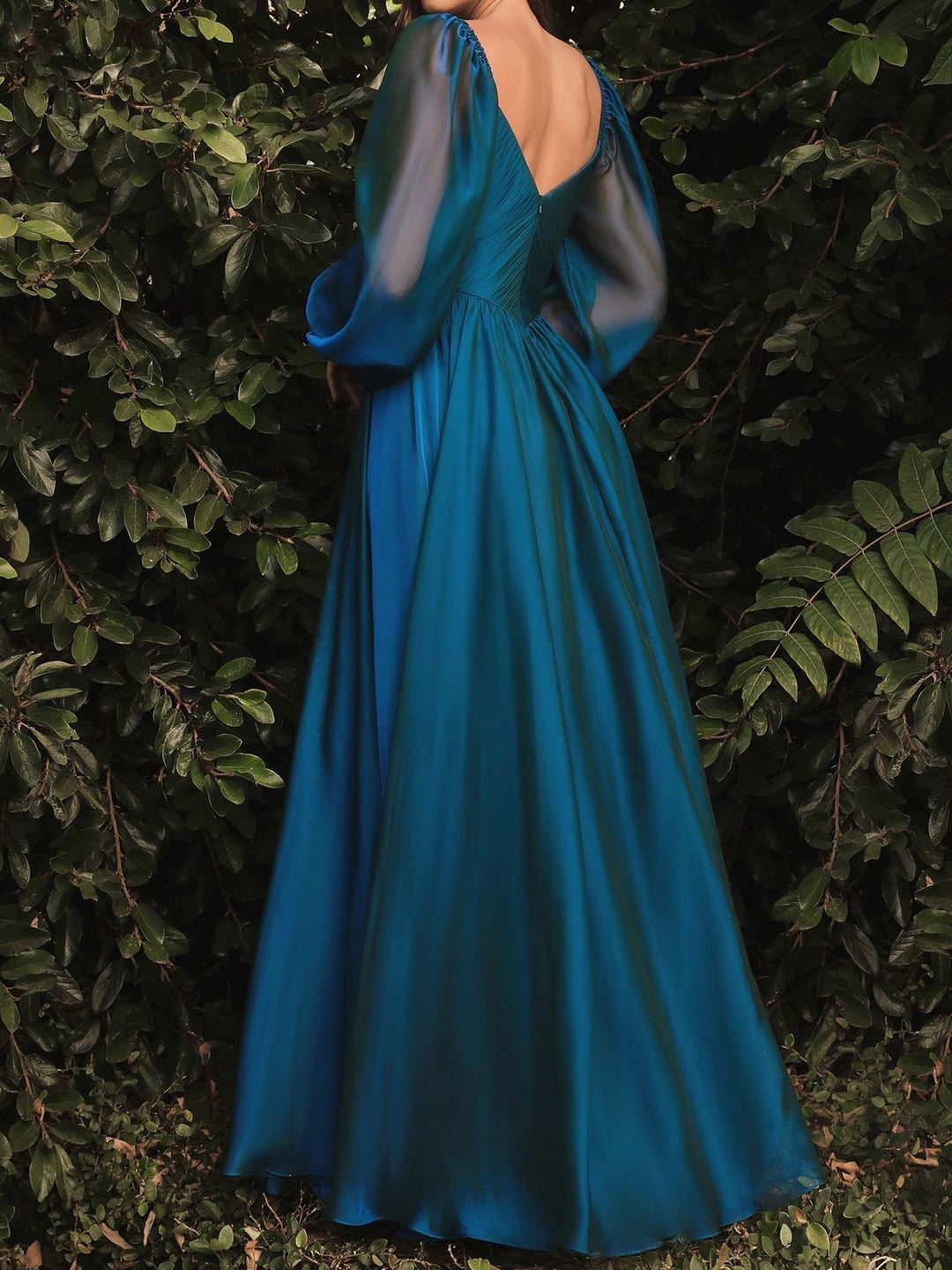 Robe Longue Trapèze/Princesse à Col en V et Manches Longues Jusqu'Au Sol