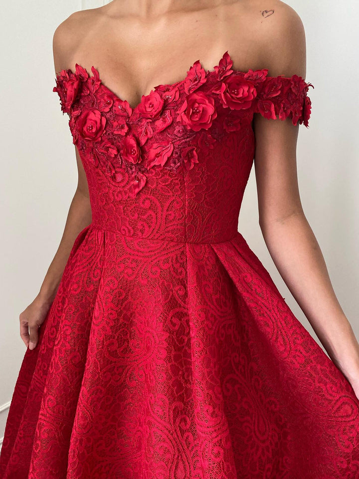 Robe Longue Trapèze/Princesse à Épaules Dénudées avec Appliques et Perles