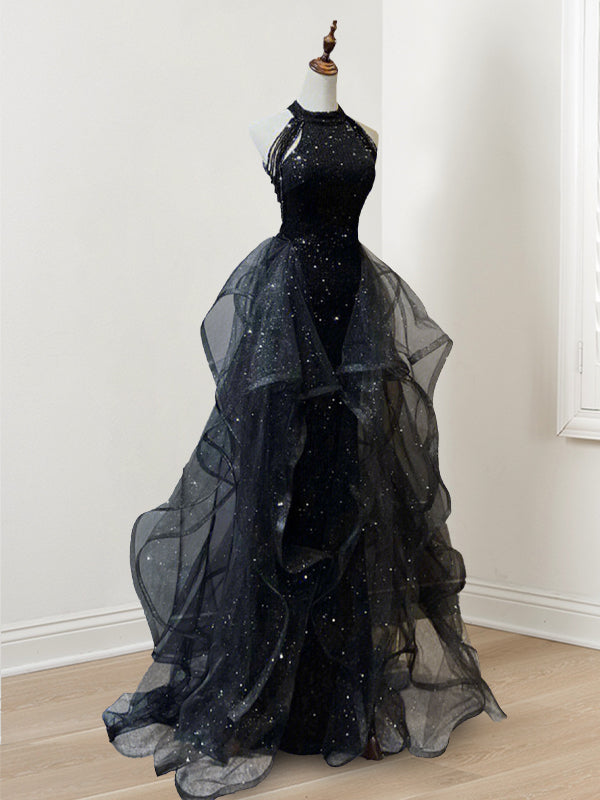 Robe de Bal Longue à Volants et Paillettes, Coupe A-Line/Princess