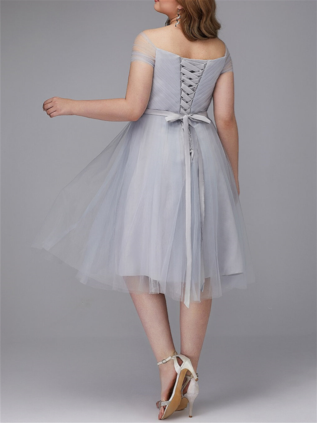 Robe de Bal Trapèze/Princesse à Épaules Dénudées et Longueur Thé