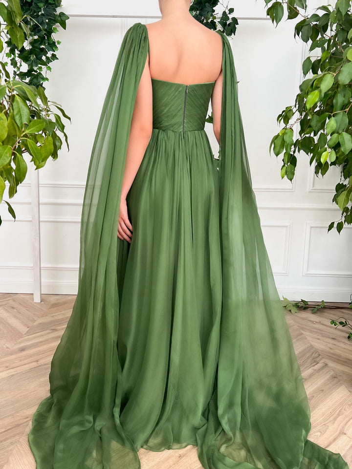 Robe de Bal Longue à Col en V et Fente Latérale, Coupe A-Line/Princess