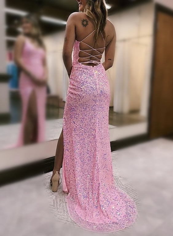 Robe de Bal Longue Au Sol à Bretelles Spaghetti et Fourreau/Colonne