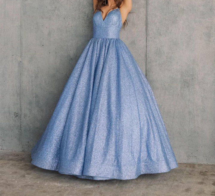 Robe de Bal à Bretelles Spaghetti, Col en V, Sans Manches, Longueur Au Sol, Longue Robe de Bal