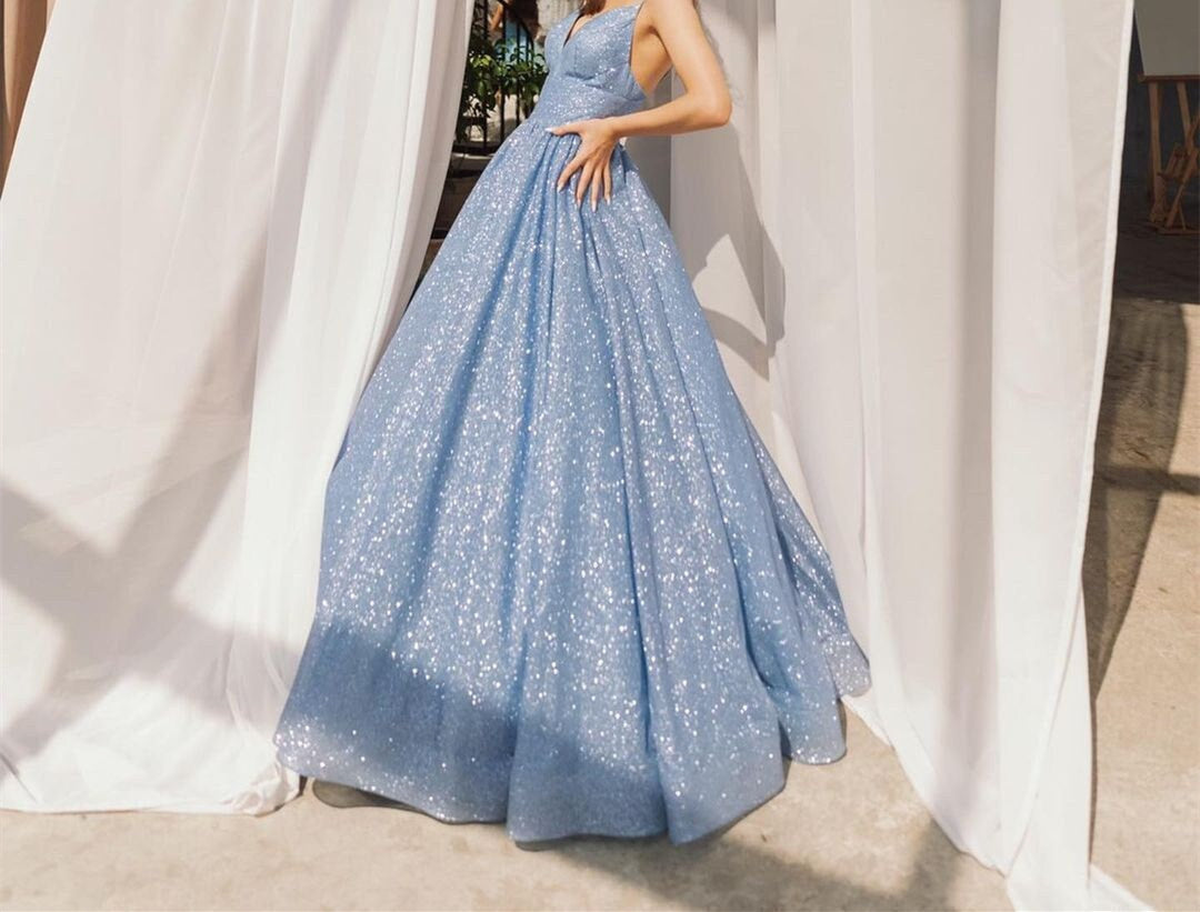 Robe de Bal à Bretelles Spaghetti, Col en V, Sans Manches, Longueur Au Sol, Longue Robe de Bal