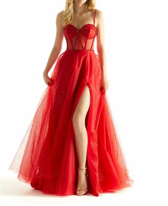 Robe de Bal Longue Sans Manches à Bretelles Spaghetti et Décolleté en Cœur, Coupe A-Line/Princess