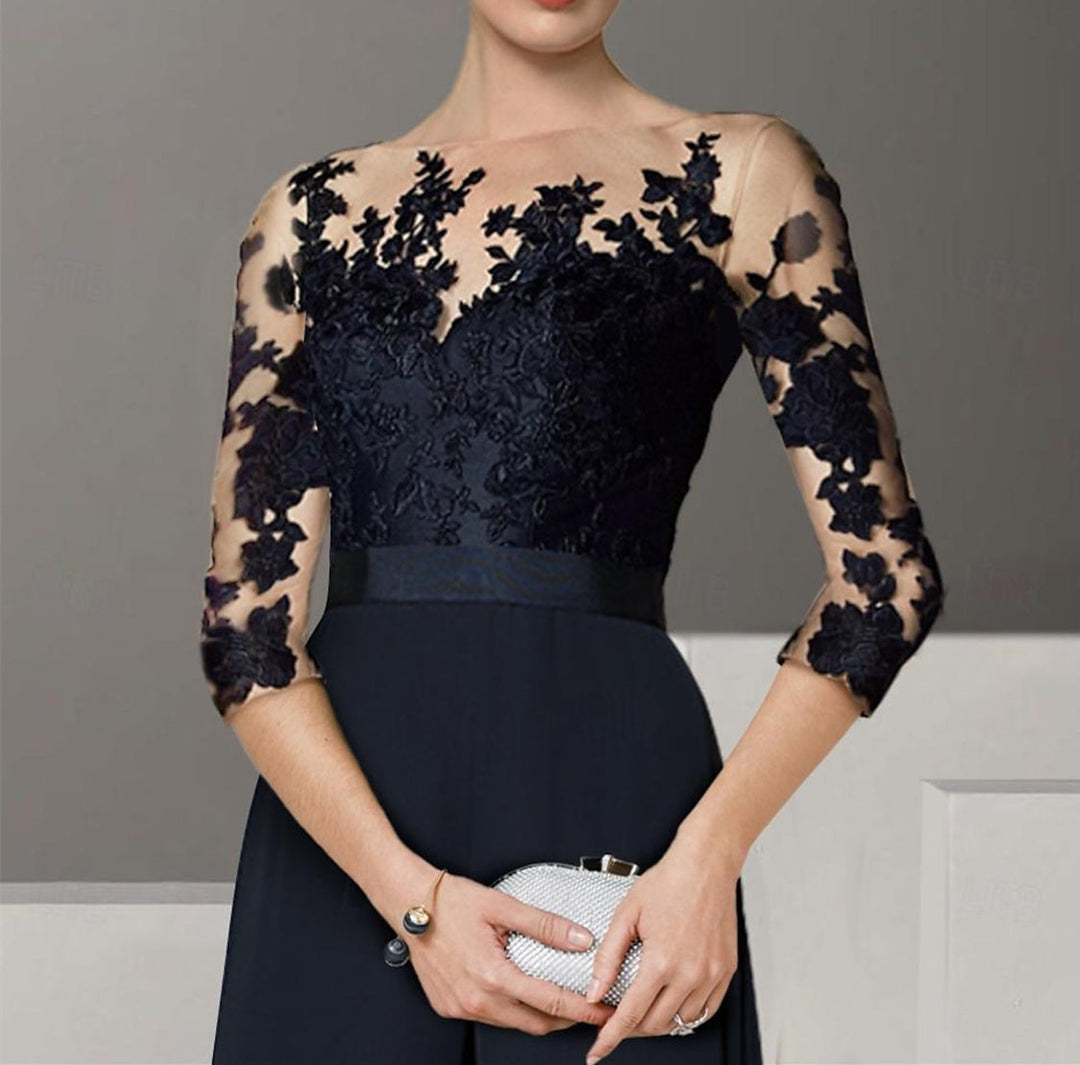 Ligne A/Princesse Collier Bijou 3/4 Length Sleeves La Longueur du Sol Plus TailleTailleurs-pantalons pour mère de la mariée avec Appliqué