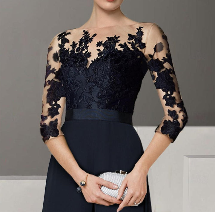 Ligne A/Princesse Collier Bijou 3/4 Length Sleeves La Longueur du Sol Plus TailleTailleurs-pantalons pour mère de la mariée avec Appliqué