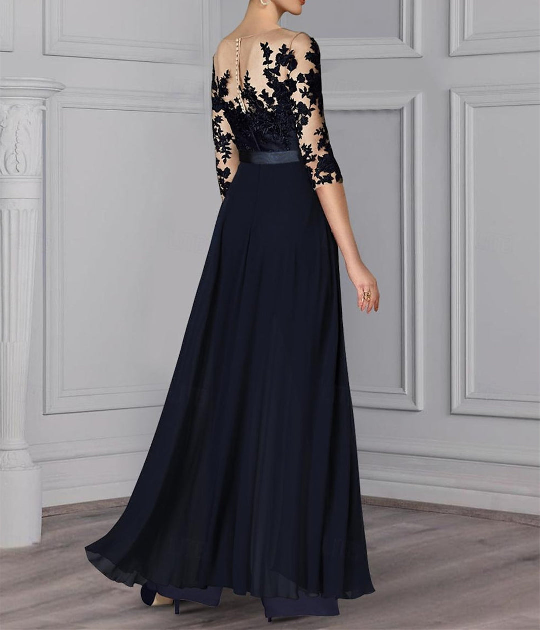 Ligne A/Princesse Collier Bijou 3/4 Length Sleeves La Longueur du Sol Plus TailleTailleurs-pantalons pour mère de la mariée avec Appliqué