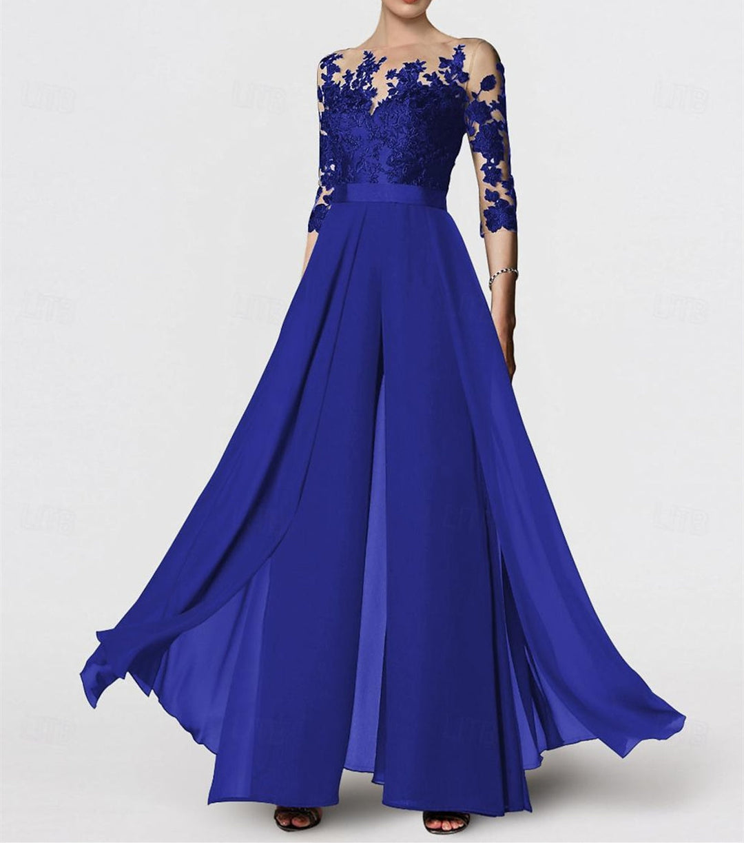 Ligne A/Princesse Collier Bijou 3/4 Length Sleeves La Longueur du Sol Plus TailleTailleurs-pantalons pour mère de la mariée avec Appliqué