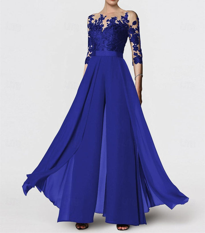 Ligne A/Princesse Collier Bijou 3/4 Length Sleeves La Longueur du Sol Plus TailleTailleurs-pantalons pour mère de la mariée avec Appliqué