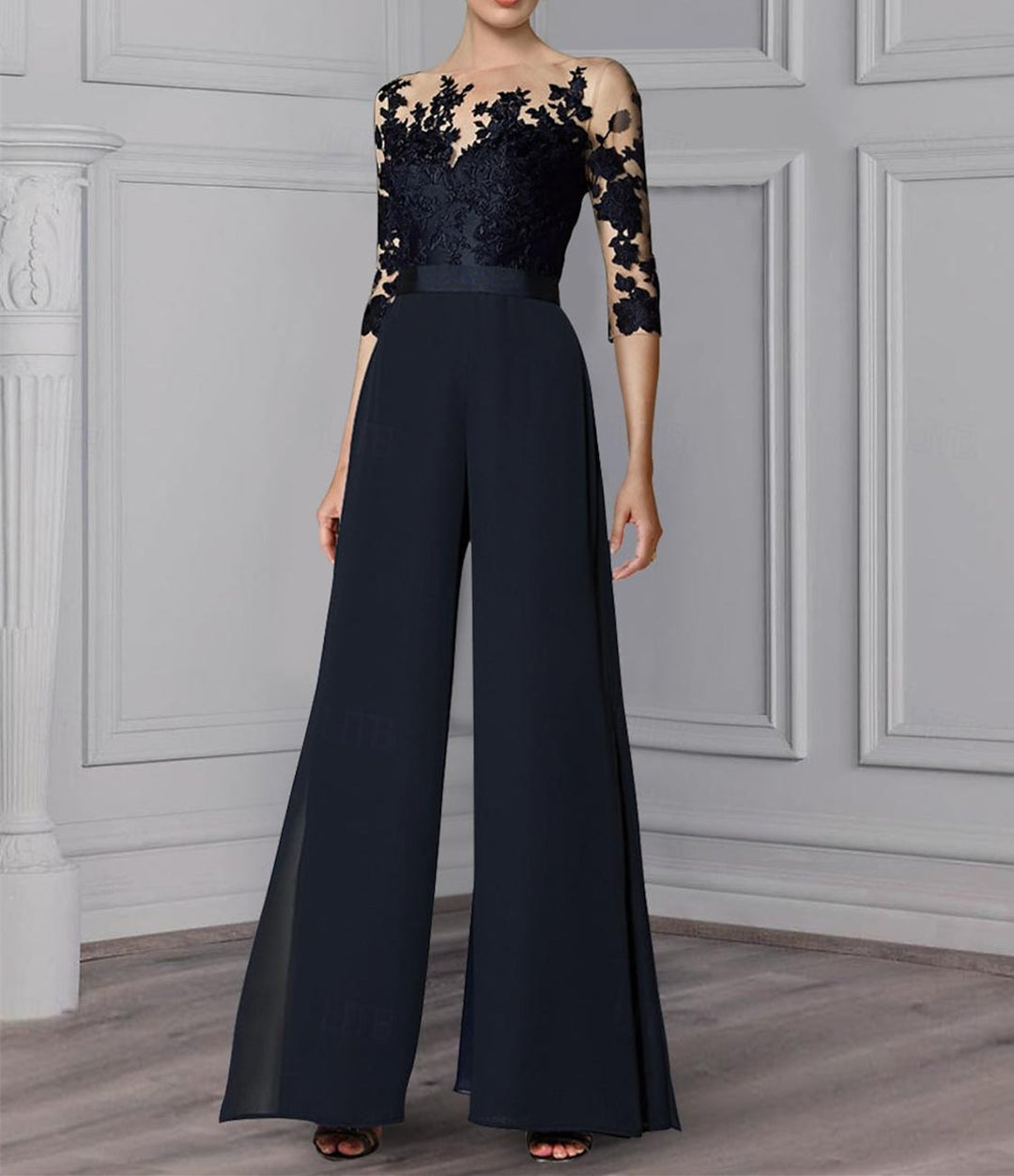 Ligne A/Princesse Collier Bijou 3/4 Length Sleeves La Longueur du Sol Plus TailleTailleurs-pantalons pour mère de la mariée avec Appliqué