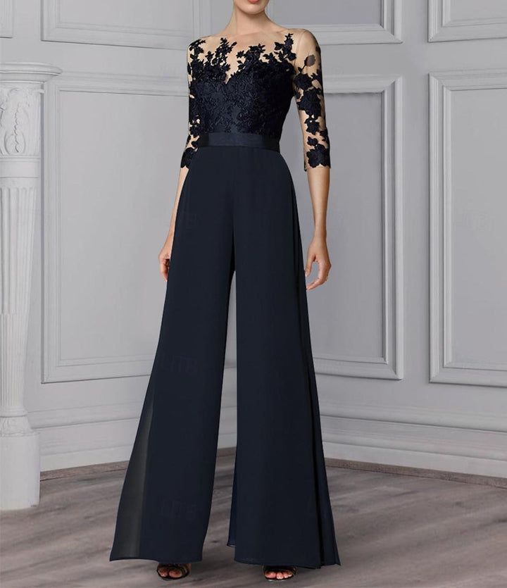 Ligne A/Princesse Collier Bijou 3/4 Length Sleeves La Longueur du Sol Plus TailleTailleurs-pantalons pour mère de la mariée avec Appliqué