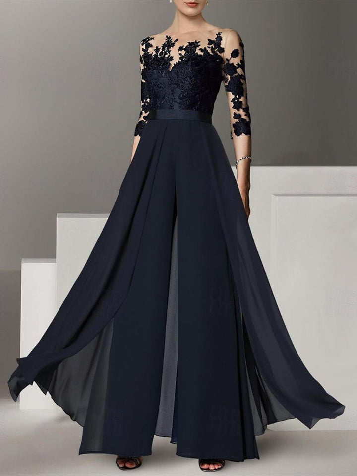 Ligne A/Princesse Collier Bijou 3/4 Length Sleeves La Longueur du Sol Plus TailleTailleurs-pantalons pour mère de la mariée avec Appliqué