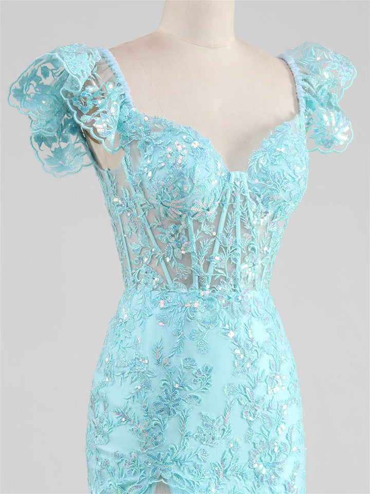 Robe de Soirée Sirène/Trompette à Épaules Dénudées et Longueur Au Sol avec Fente Sur le Côté