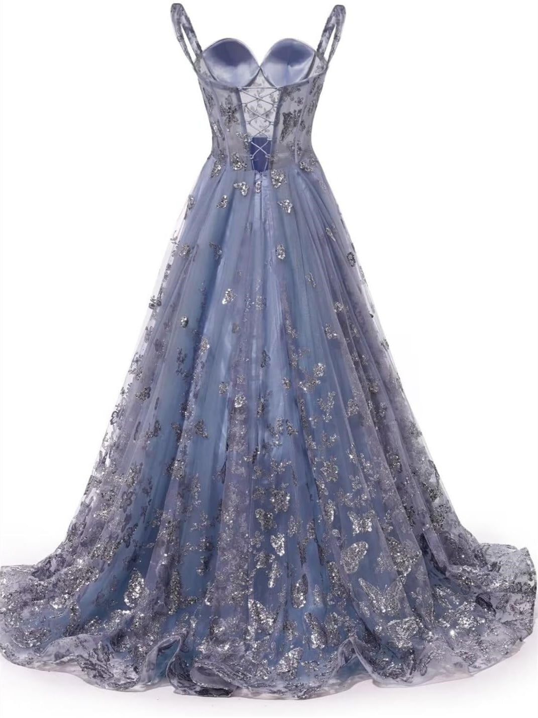 Robe de Soirée Trapèze/Princesse à Bretelles Spaghetti et Longueur Au Sol avec Appliqués