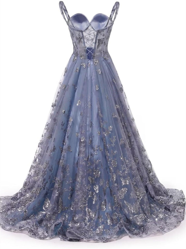 Robe de Soirée Trapèze/Princesse à Bretelles Spaghetti et Longueur Au Sol avec Appliqués