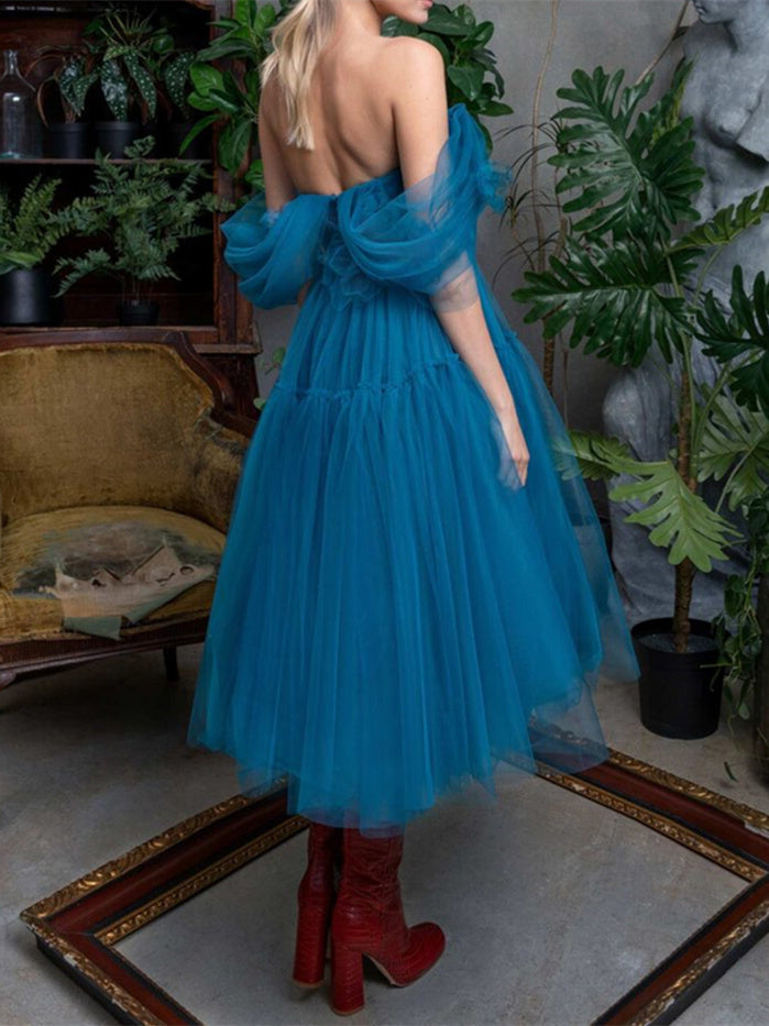 Robe de Cocktail A-Line/Princess à Épaules Dénudées et Manches Courtes Au Genou