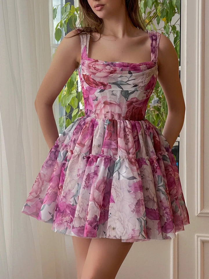 Robe de Bal Courte Sans Manches à Épaules Dénudées de Forme A/Princesse avec Appliques