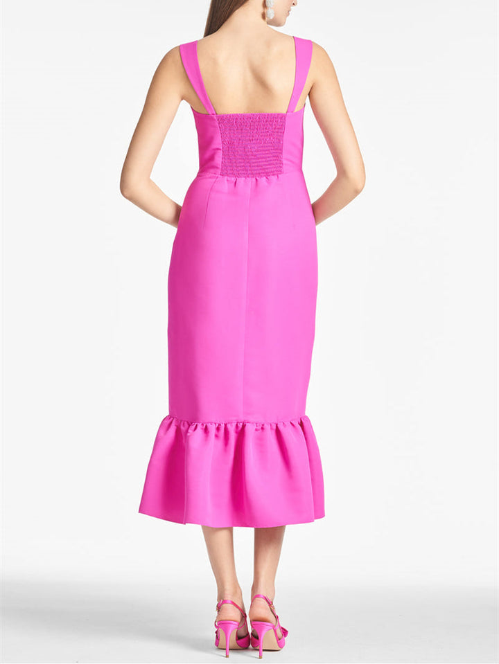 Robe de Soirée Fourreau/Colonne à Col Carré et Longueur Thé