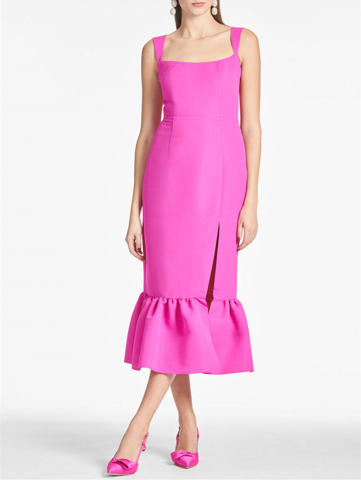 Robe de Soirée Fourreau/Colonne à Col Carré et Longueur Thé