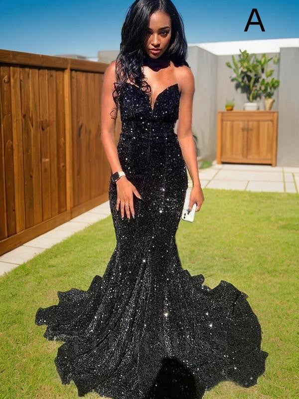 Robe de Soirée Sirène/Trompette Sans Bretelles et Sans Manches avec Traîne