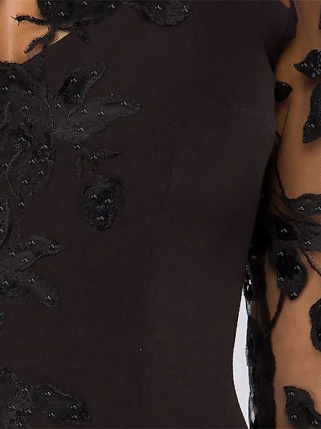 Robe de Cocktail Fourreau/Colonne à Col Illusion Longueur Genou avec Perles