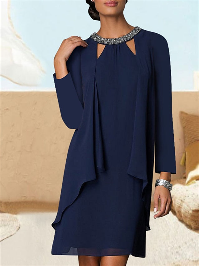 Robe de Cocktail Courte Coupe A-Line/Princesse avec Col Bijou et Cristaux