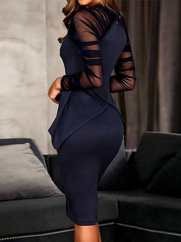 Robe de Cocktail Fourreau/Colonne à Manches Longues et Longueur Genou avec Volants