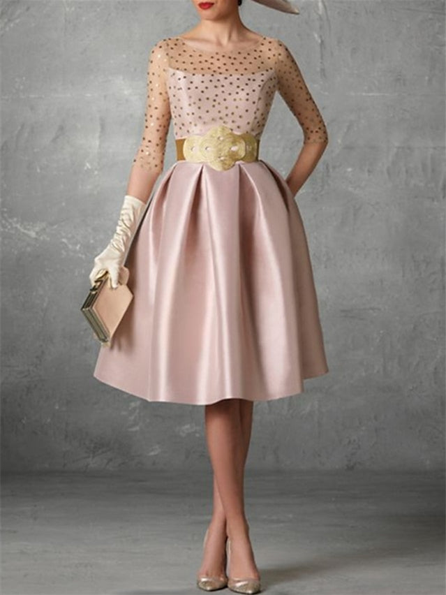 Robe de Cocktail A-Line/Princess à Manches Mi-Longues et Poches