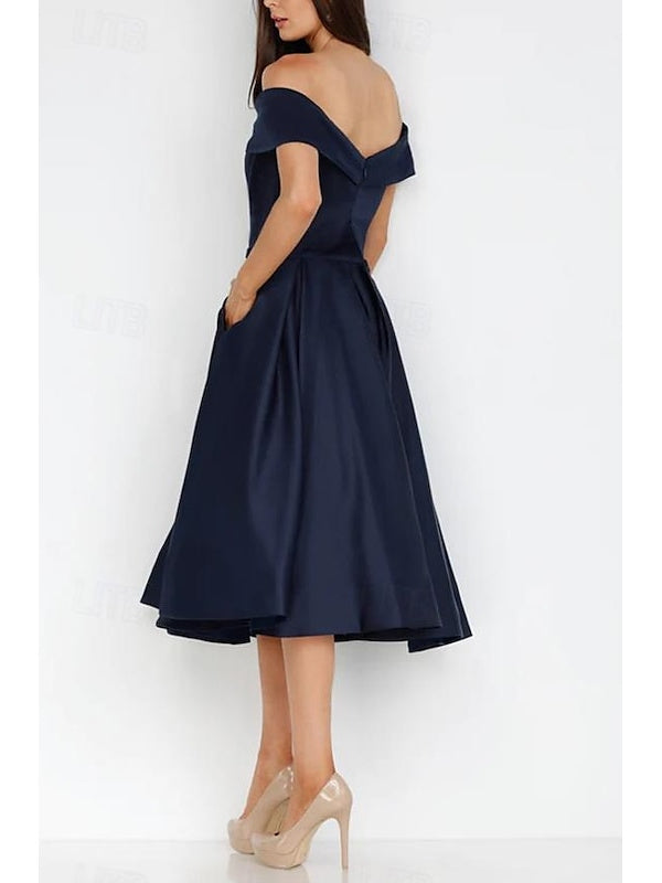 Robe de Cocktail Trapèze/Princesse Sans Manches à Décolleté en Cœur et Longueur Thé avec Fronces