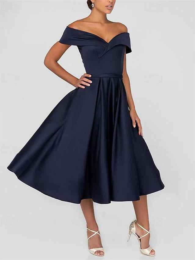Robe de Cocktail Trapèze/Princesse Sans Manches à Décolleté en Cœur et Longueur Thé avec Fronces
