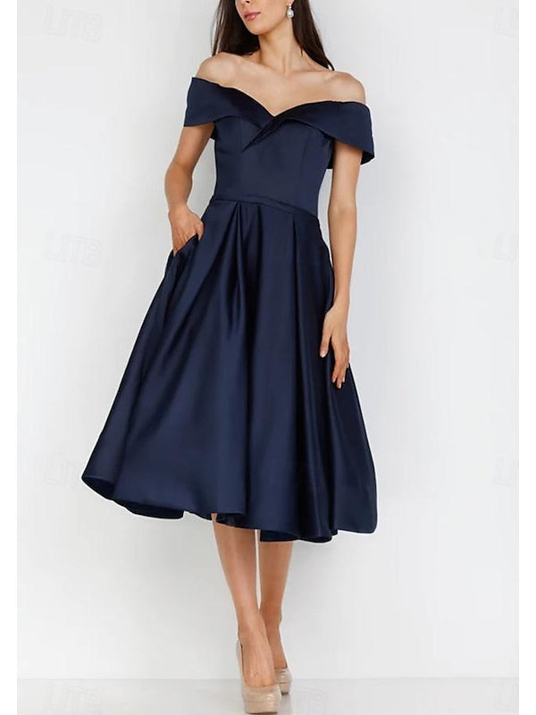Robe de Cocktail Trapèze/Princesse Sans Manches à Décolleté en Cœur et Longueur Thé avec Fronces