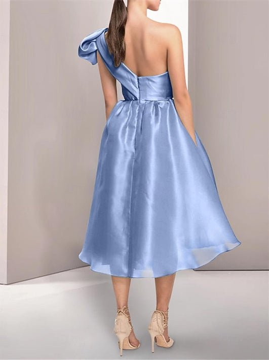 Robe de Cocktail Trapèze/Princesse Asymétrique Sans Manches, Longueur Thé, avec Fente
