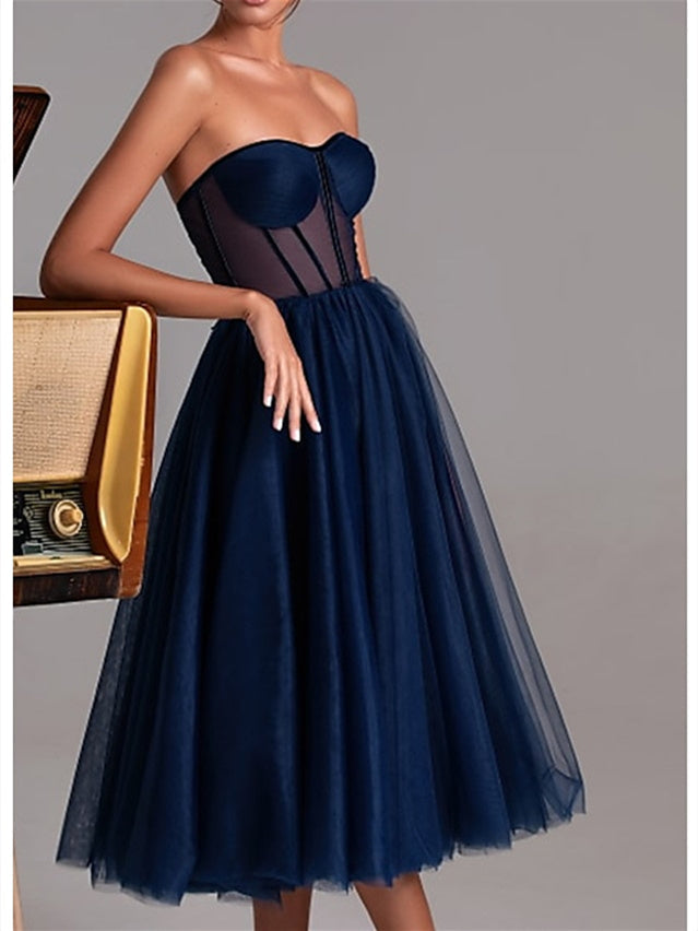 Robe de Cocktail Trapèze/Princesse Longueur Thé Sans Manches Décolleté en Cœur