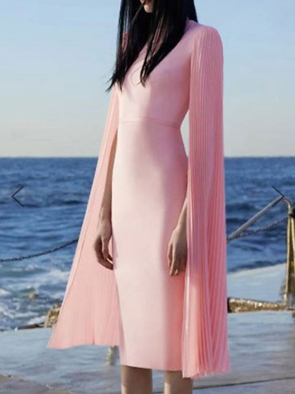 Robe de Cocktail Fourreau/Colonne Longueur Genou avec Col Bijou et Drapé