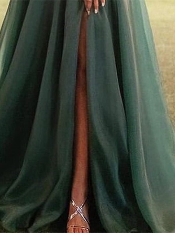 Robe de Soirée Asymétrique à Une Épaule, Coupe A-Line/Princess, Longueur Au Sol, avec Fente Sur le Côté