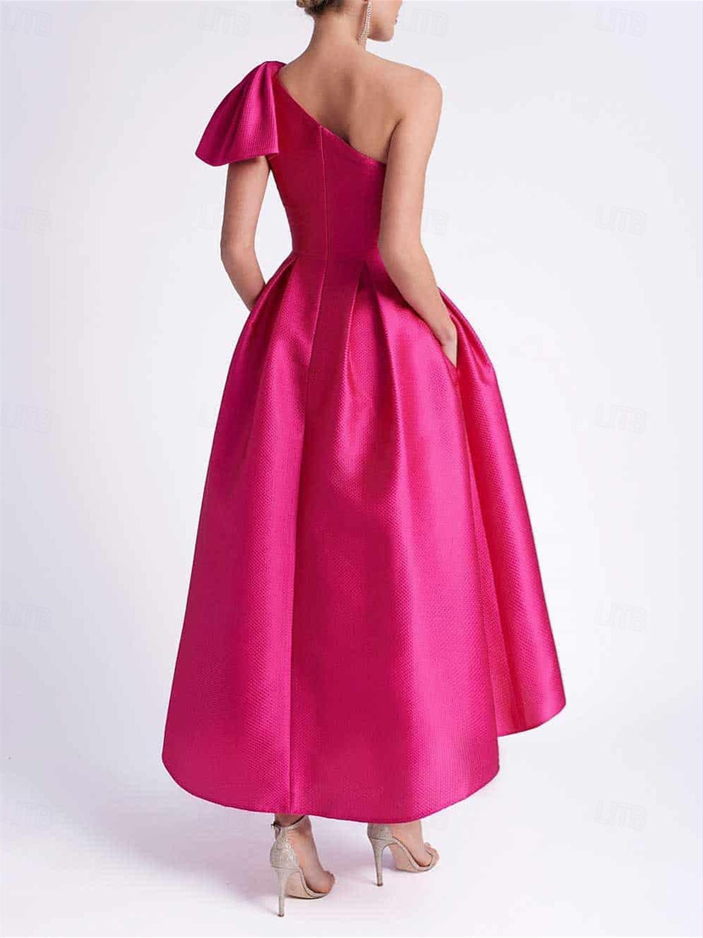 Robe de Cocktail Trapèze/Princesse Asymétrique Sans Manches, Longueur Thé, avec Poche