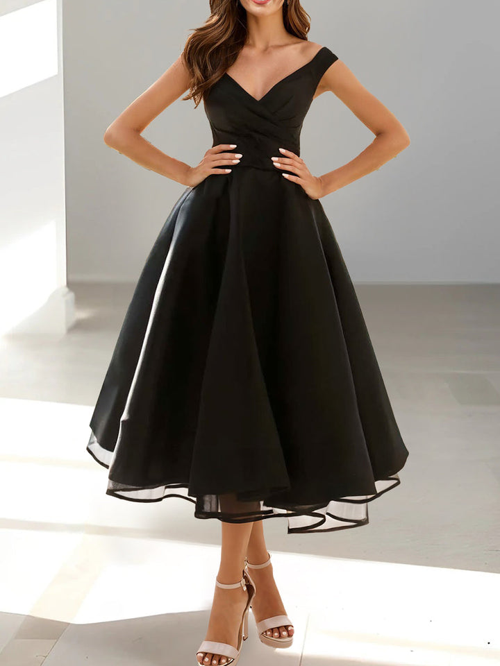 Robe de Soirée Trapèze/Princesse à Col en V Sans Manches et Longueur Thé