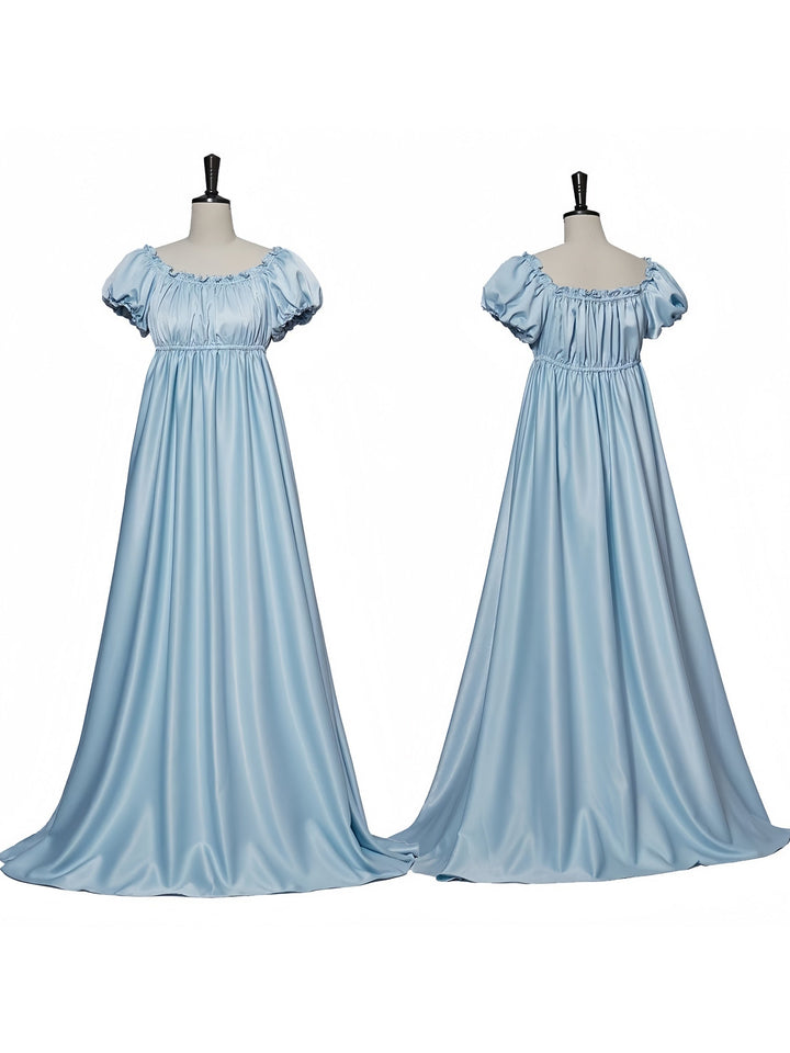 Robe Trapèze/Princesse à Manches Courtes et Col Bijou, Longueur Au Sol, Style Vintage, avec Volants