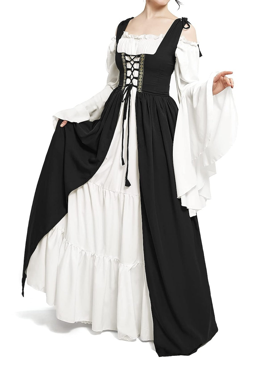 Robe Vintage Trapèze/Princesse à Épaules Dénudées et Manches Longues Jusqu'Au Sol