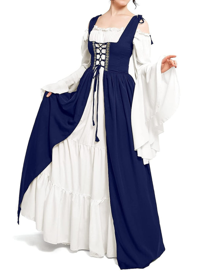 Robe Vintage Trapèze/Princesse à Épaules Dénudées et Manches Longues Jusqu'Au Sol