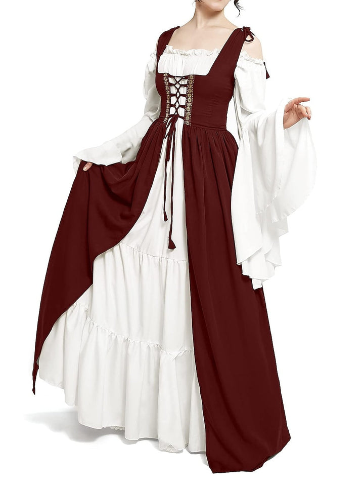 Robe Vintage Trapèze/Princesse à Épaules Dénudées et Manches Longues Jusqu'Au Sol