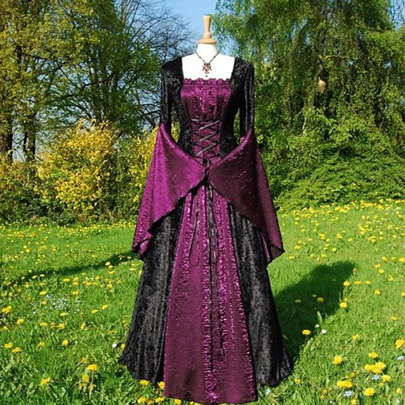 Robe Vintage Trapèze/Princesse à Épaules Dénudées et Manches Longues Jusqu'Au Sol