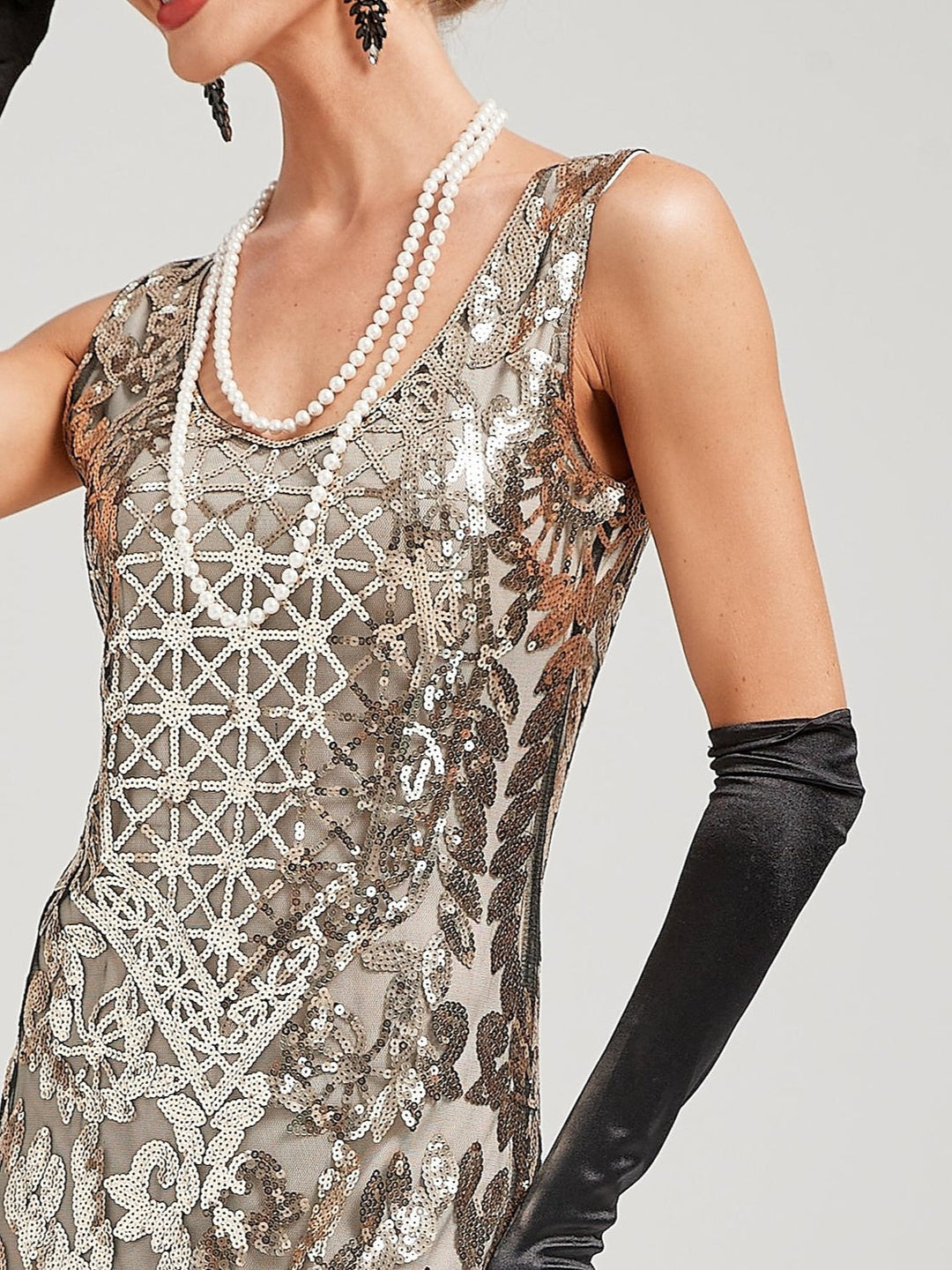 Robe Trapèze/Princesse à Épaules Dénudées Sans Manches, Longueur Au Sol, Style Vintage, avec Sequins