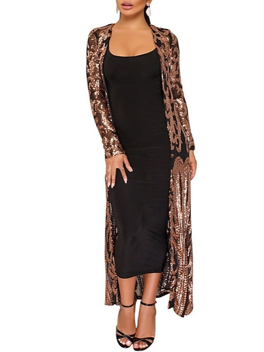 Robe Fourreau/Colonne à Col Bijou, Longueur Thé, Vintage, avec Paillettes