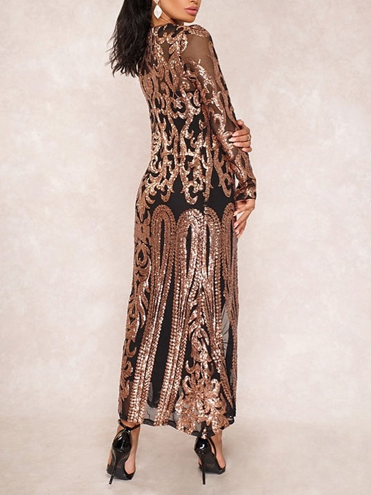 Robe Fourreau/Colonne à Col Bijou, Longueur Thé, Vintage, avec Paillettes